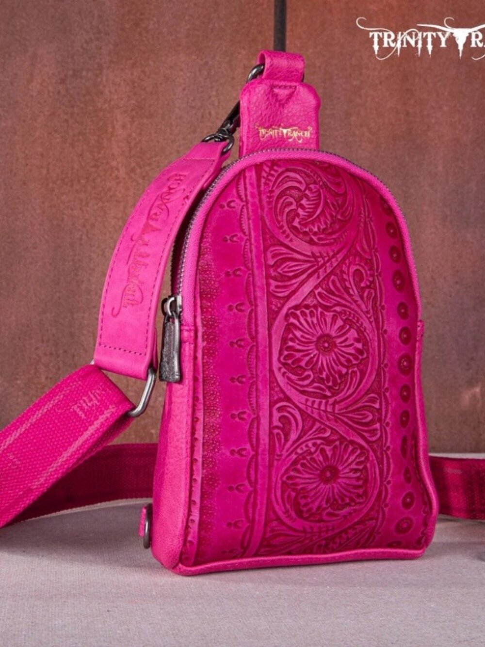 Trinity Ranch Floral Tooled Collection Sling Bag Pink